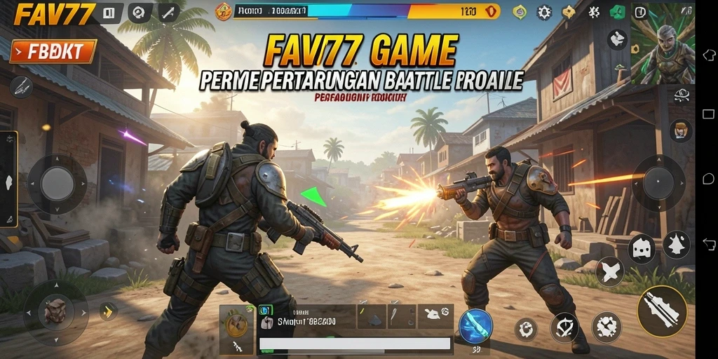 Screenshot gameplay FAV77 menampilkan pertarungan seru dalam arena Battle Royale.