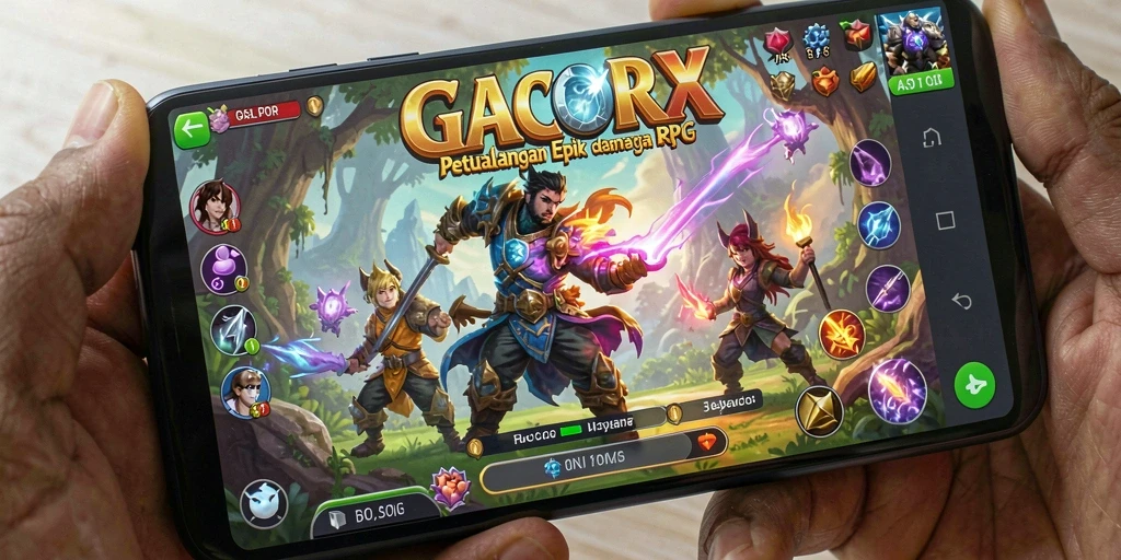 Tampilan gameplay RPG menakjubkan dari GACORX dengan karakter dan dunia yang mendalam.