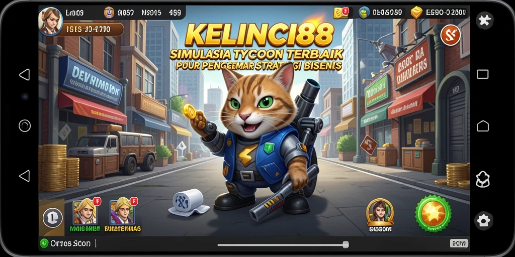 Screenshot gameplay KELINCI88 menampilkan kota bisnis yang berkembang pesat.