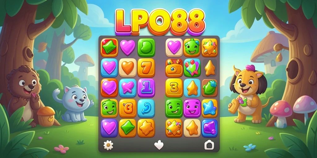 Gameplay seru LPO88 dengan tampilan warna-warni item Match-3.