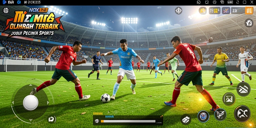 Gameplay dinamis dari NOX123, menunjukkan pertandingan olahraga yang seru.