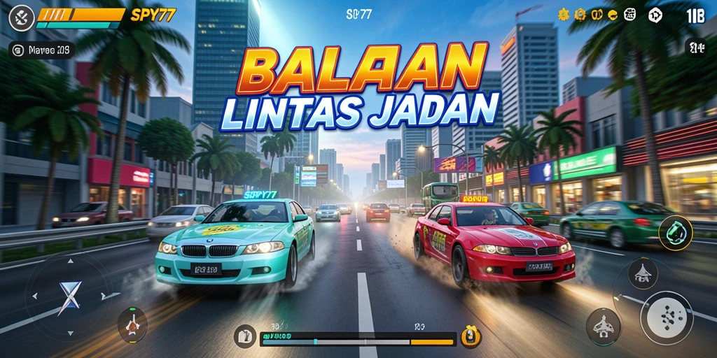 Tampilan gameplay SPY77 yang penuh aksi dalam balapan motor.