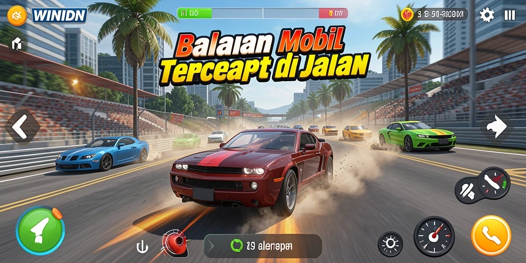 Gameplay WINIDN menampilkan balapan mobil yang penuh aksi dan keseruan.