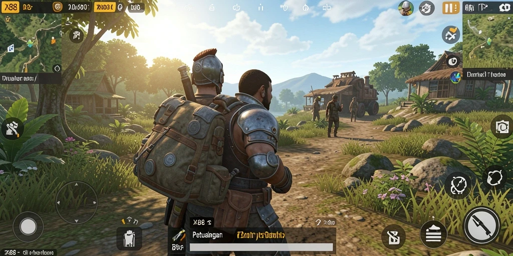 Screenshot X88 menunjukkan pemain yang menjelajahi dunia terbuka yang luas.